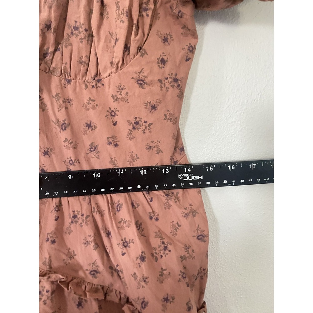 NEW Storia Floral Brown Ruffle Midi Dress Women Sz M 100% Cotton Cottagecore - Picture 14 of 15